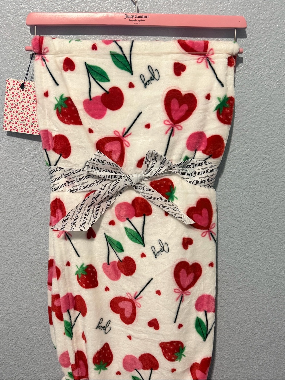 Juicy Couture Strawberry Cherry Heart Plush Throw Blanket